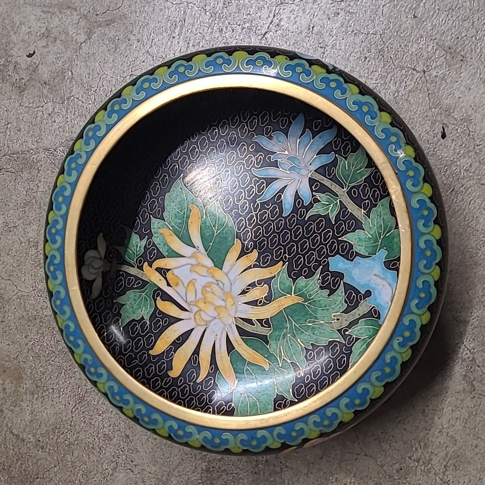 Floral 8" inch Cloisonne Bowl Flower Vintage Cache Pot Oriental